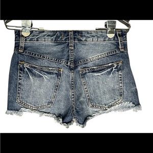 We The Free People Denim Blue Jean Shorts Distressed Frayed Hem Size 24